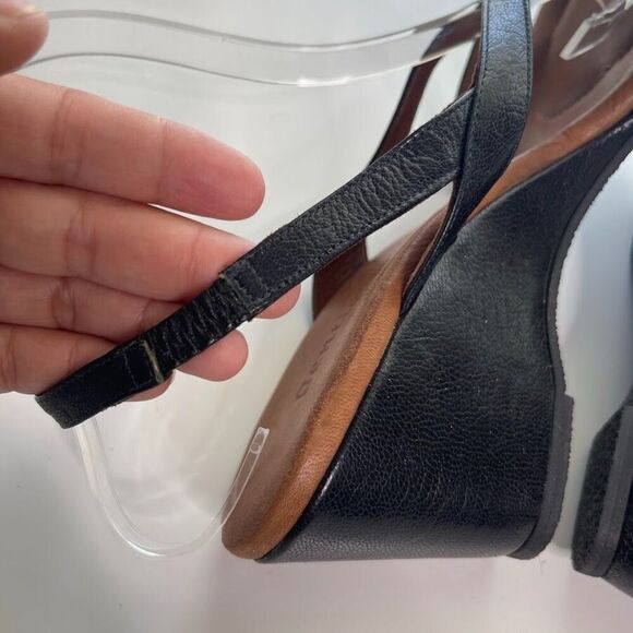 Gentle Souls Wedge Sandals Size 9 Black Leather Strappy Classic Cushion Footbed - Picture 6 of 11